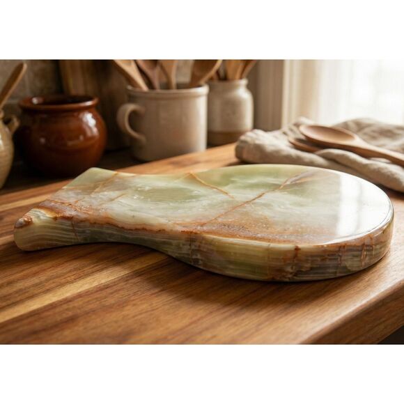 Green Onyx Spoon Rest, Natural Stone Utensil Holder, Farmhouse Kitchen Decor - Picture 2 of 12